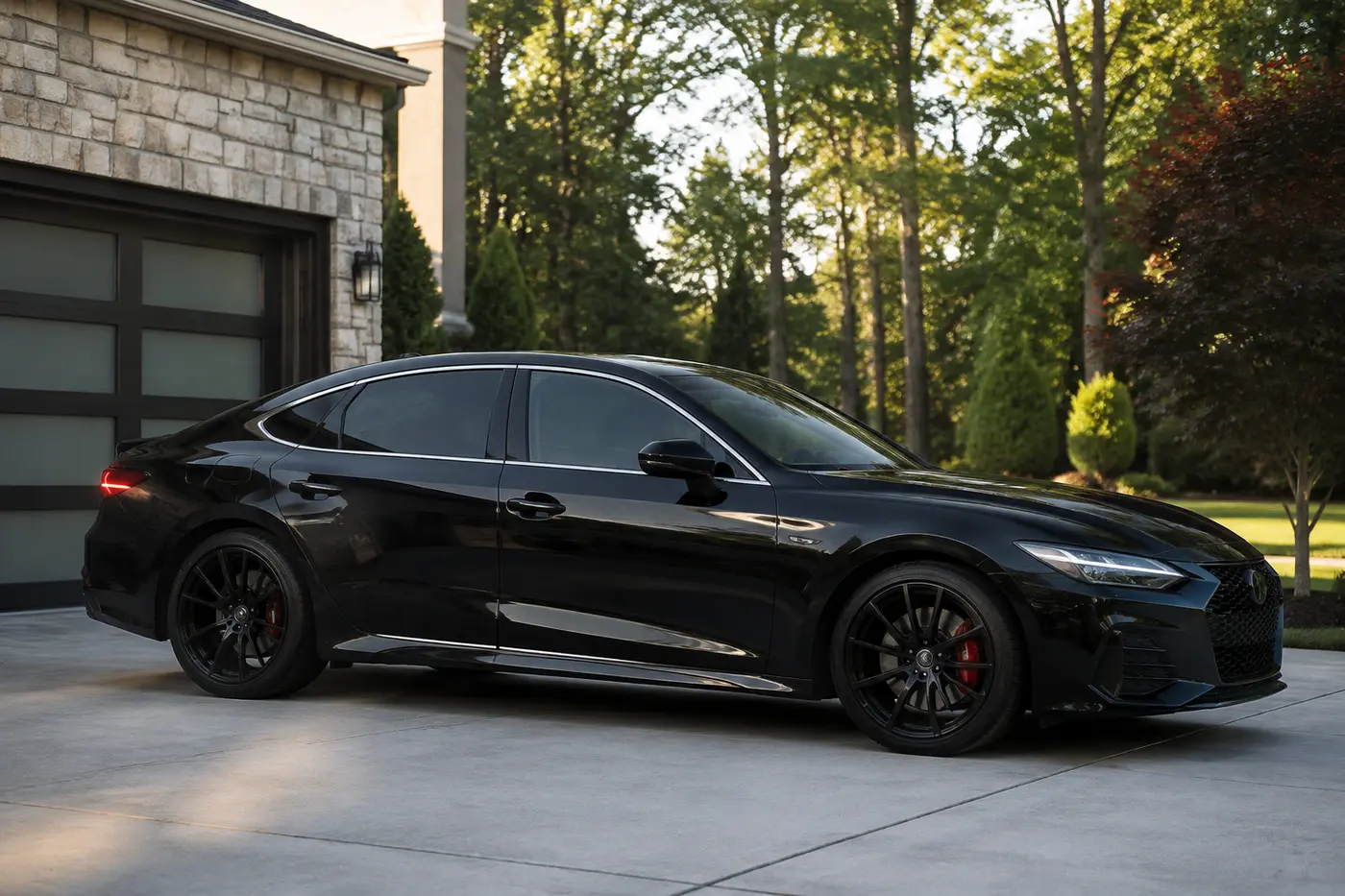 Black sedan with professionally installed ceramic window tint
